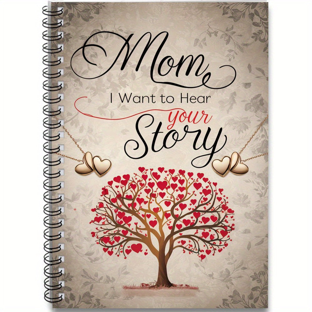 TEMU 1pc "mom, I Want To " Spiral Notebook Journal - Design Guided Memory Book With Red & Brown Hearts, High-quality Paper, Perfect Day Or Birthday