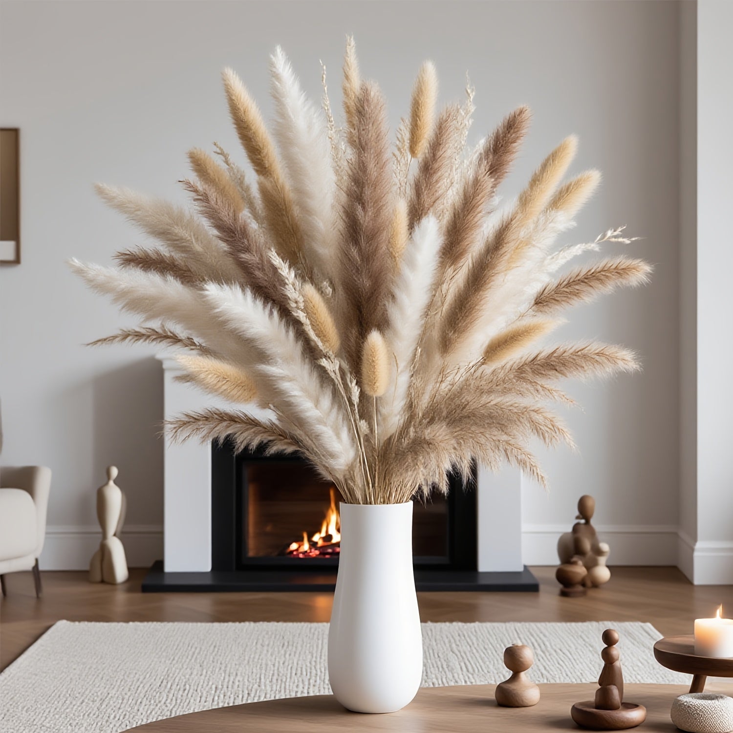 TEMU Diy Premium Dried Flower Bouquet 216pcs, Fluffy Arrangement For Vase, Tabletop, Shelf Cafe Decor, Nordic Style Minimalist Home Decor, Low