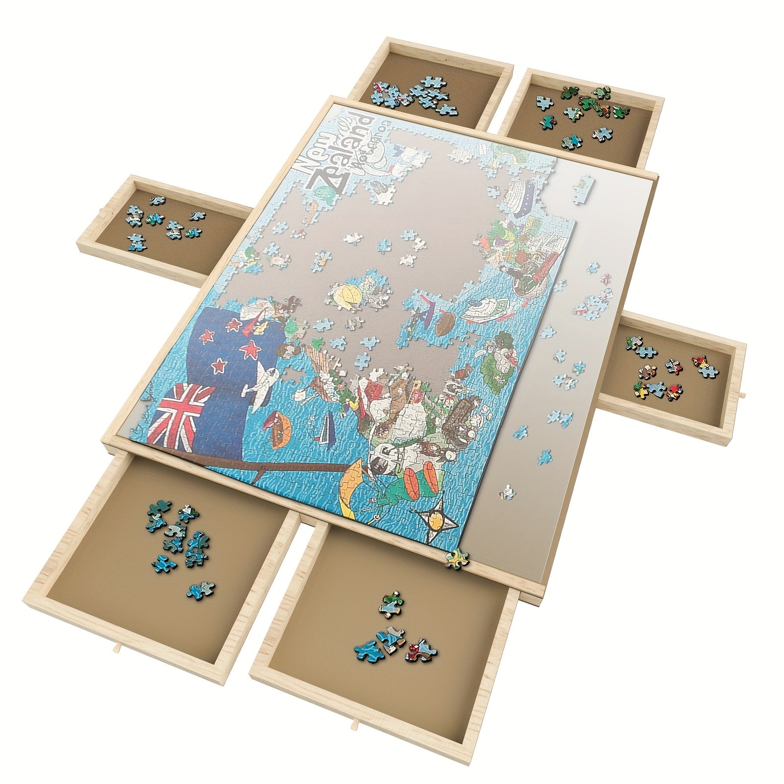 TEMU 35"x27" Wooden Rotating Puzzle Table With 6 Drawers & Pp Cover, 1500pcs Jigsaw Puzzle Organizer - Sturdy, Portable &