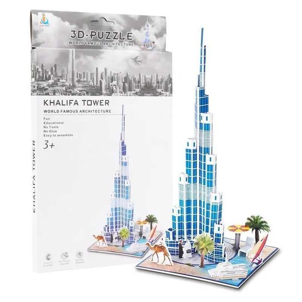 World Architecture 3D Paper Jigs Puzzle DIY Small Model Dubai Towers Famous Construction Intellectual Development Kids ToysXJ241218