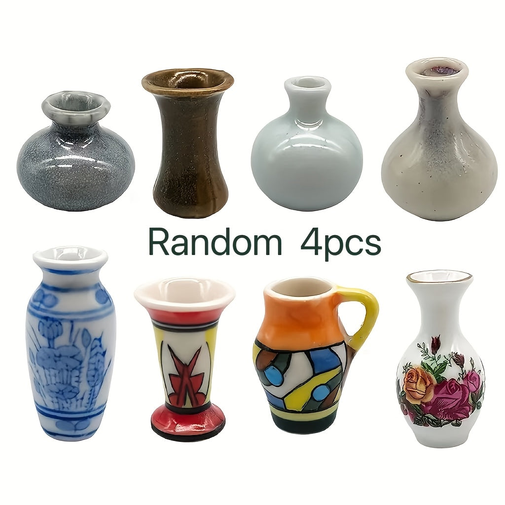 TEMU A Set Of 4 Antique Ceramic Vases, Cute Ceramic Pocket Vase Ornaments, Doll House Retro Vase Decoration Accessories, Suitable For Hydroponic
