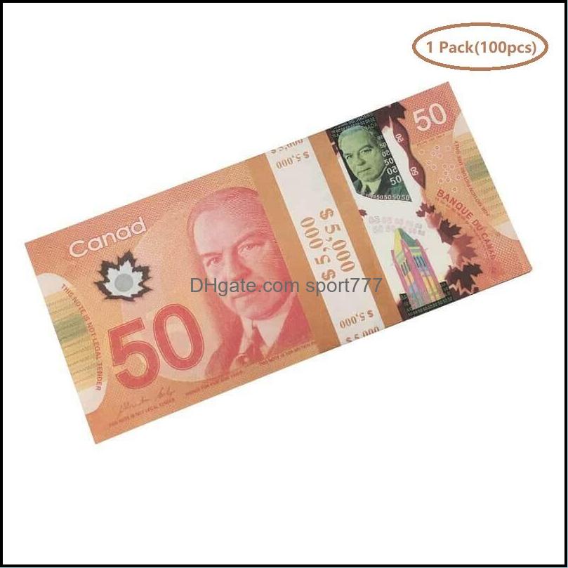 Novelty Games Prop Cad Game Money 5-10-20-50-100 Copy Canadian Dollar Canada Banknotes Fake Notes Movie Props Drop Delivery Toys Gift Dhjgr Ed5