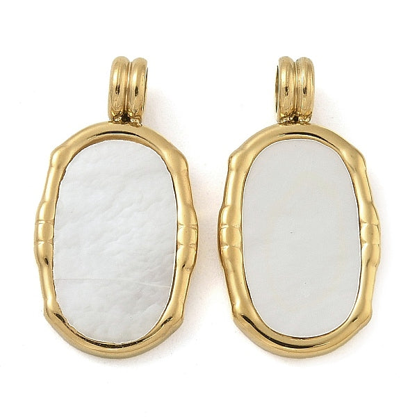 Pendentifs en coquillage blanc naturel pavés d'acier inoxydable 304 avec placage ionique (IP)