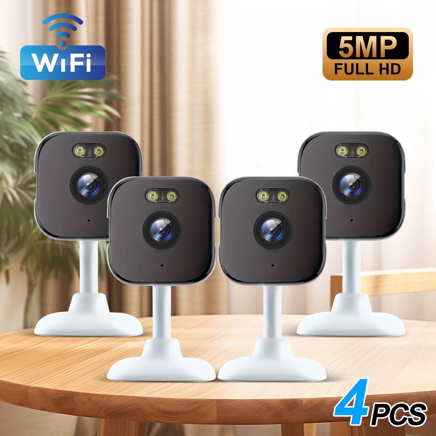 TEMU 4pcs 5mp Fhd Wireless Surveillance Camera, 5g-2.4ghz Dual Band Wifi Indoor Monitor Camera With Color Night Vision, Audio, Motion Sensor