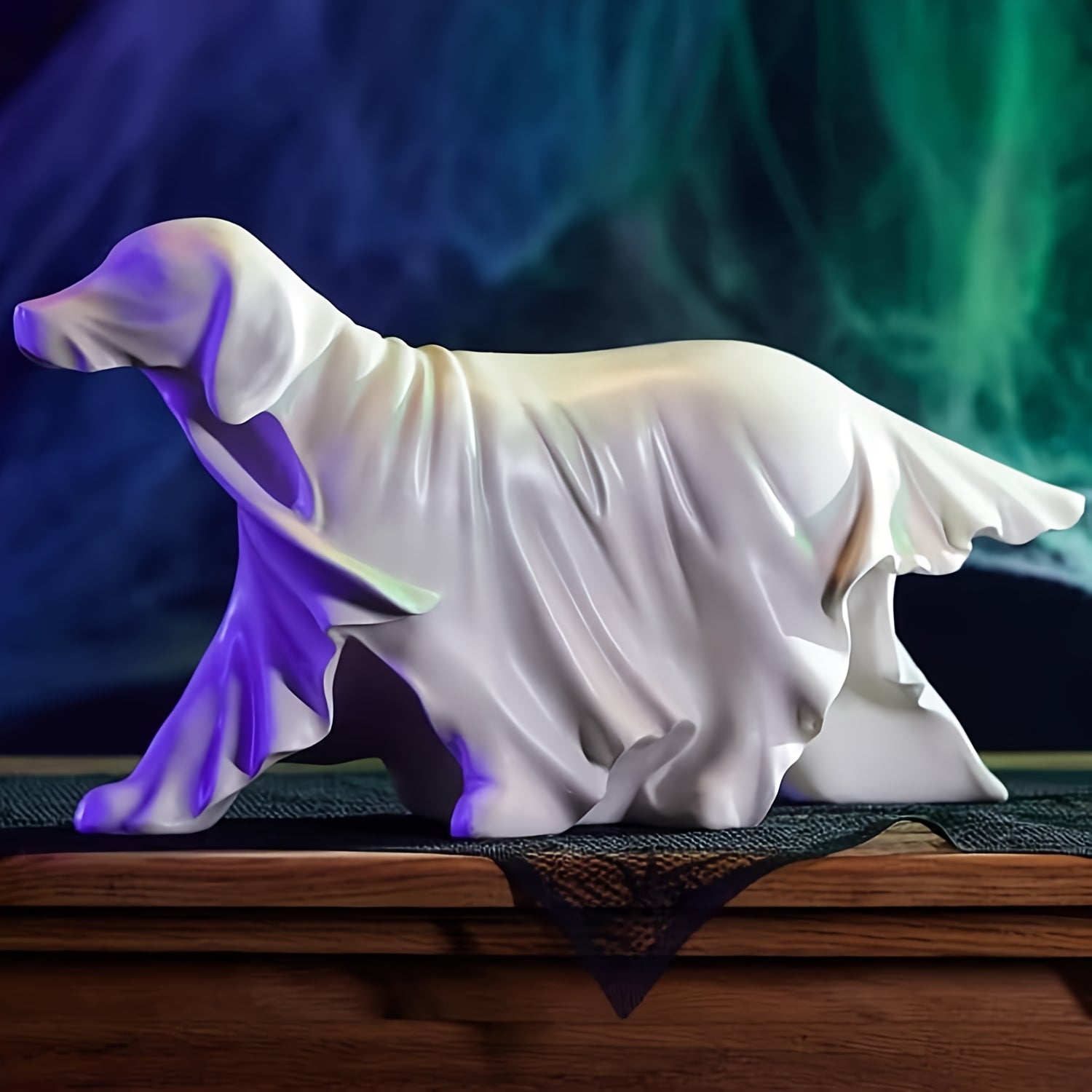 TEMU 1pc Dog Figurine With Night Light - No Electricity Needed, Spooky Walking Dog Decoration With Flowing Cloak, Resin Tabletop Decor For Home,