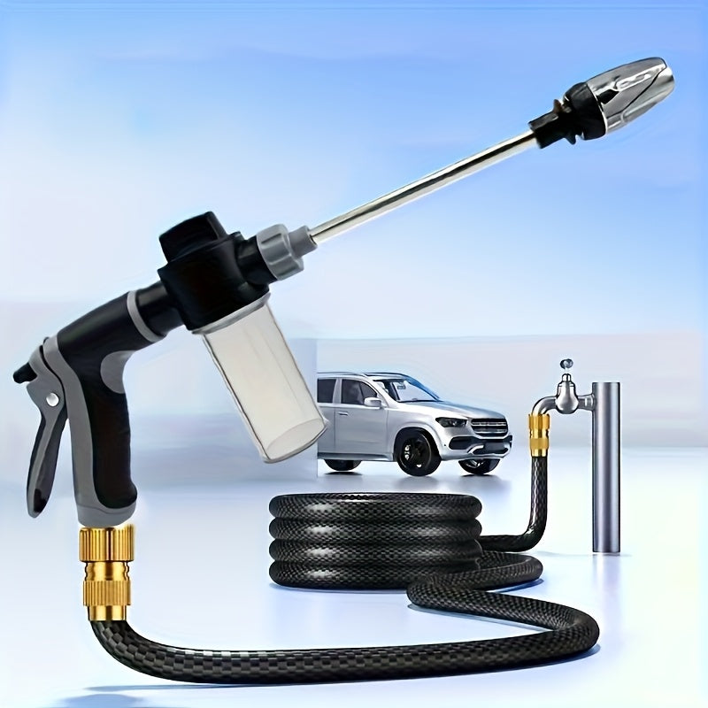 TEMU 1pc High Pressure Car Washing Water Gun, Portable High-pressure Hose Spray Gun With 3-4" And 1-2" Quick Connect Adapters, Adjustable Thick Rod