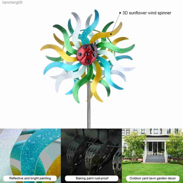 Tooarts 3D Sunflower Wind Spinner Bird Repeller Pinwheels Reflective Sparkly Bird Deterrent Windmill Protect Plants Garden Decor L230620