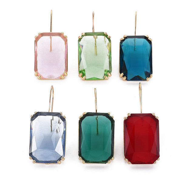 Boucles d'oreilles pendantes en verre rectangle à facettes