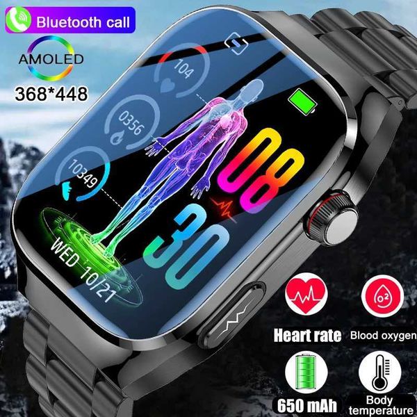 Smart Watches 2.04 AMOLED Bluetooth Call New Health Smart Watch Mens ECG Clock Uric Acid Blood Lipid Pressure Watch SOS Sports Smart Watch C