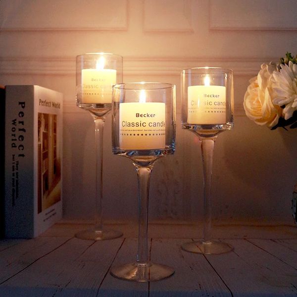 3-piece set of crystal candle holders glass candle holders wedding creative romantic home bar party decoration decorative candle holders 240