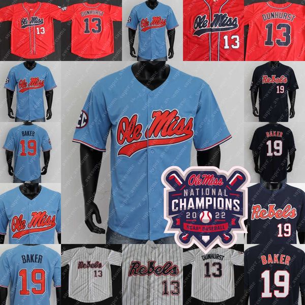 2022 Champions Ole Miss Rebels Baseball Jersey TJ McCants Jacob Gonzalez Anthony Servideo Peyton Chatagnier Elko Kevin Graham Hayden