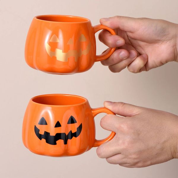 12 oz Halloween pumpkin cup porcelain pumpkin coffee cup ceramic coffee cup with handle scary pumpkin face cup beverage gift 240830