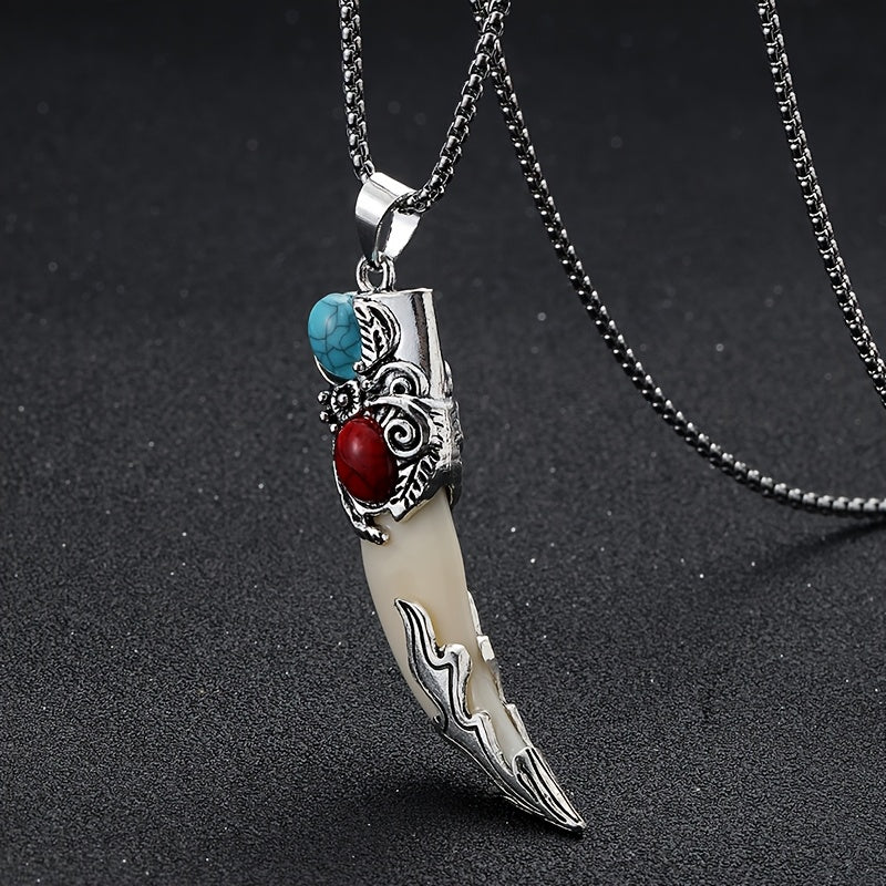 TEMU Men's Silvery Necklace With Fashionable Inlaid Stone Pendant, Chain, Casual Charm, Cool Nightclub Hip Hop Jewelry, Trendy Men's Motorcycle