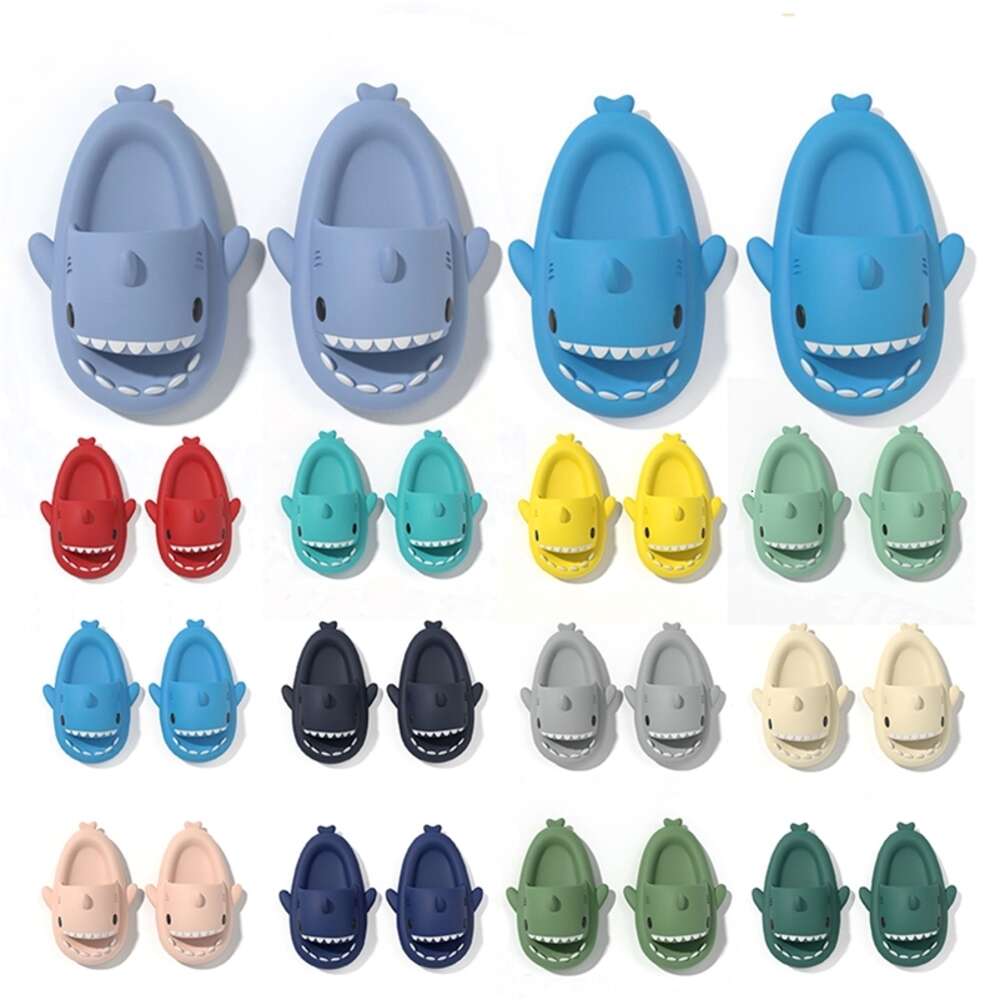 Freeshipping shark Cartoon 3D Sandals slippers slide cute image mens women child home outdoor beach Comfortable soft bule grey black pink yellow siz