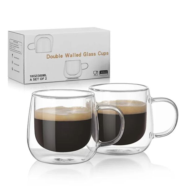 Heat-Resistant Double Wall Glass Coffee Cup Set Handmade Beer Tumbler Mug Tea Whiskey Mugs Transparent Drinkware