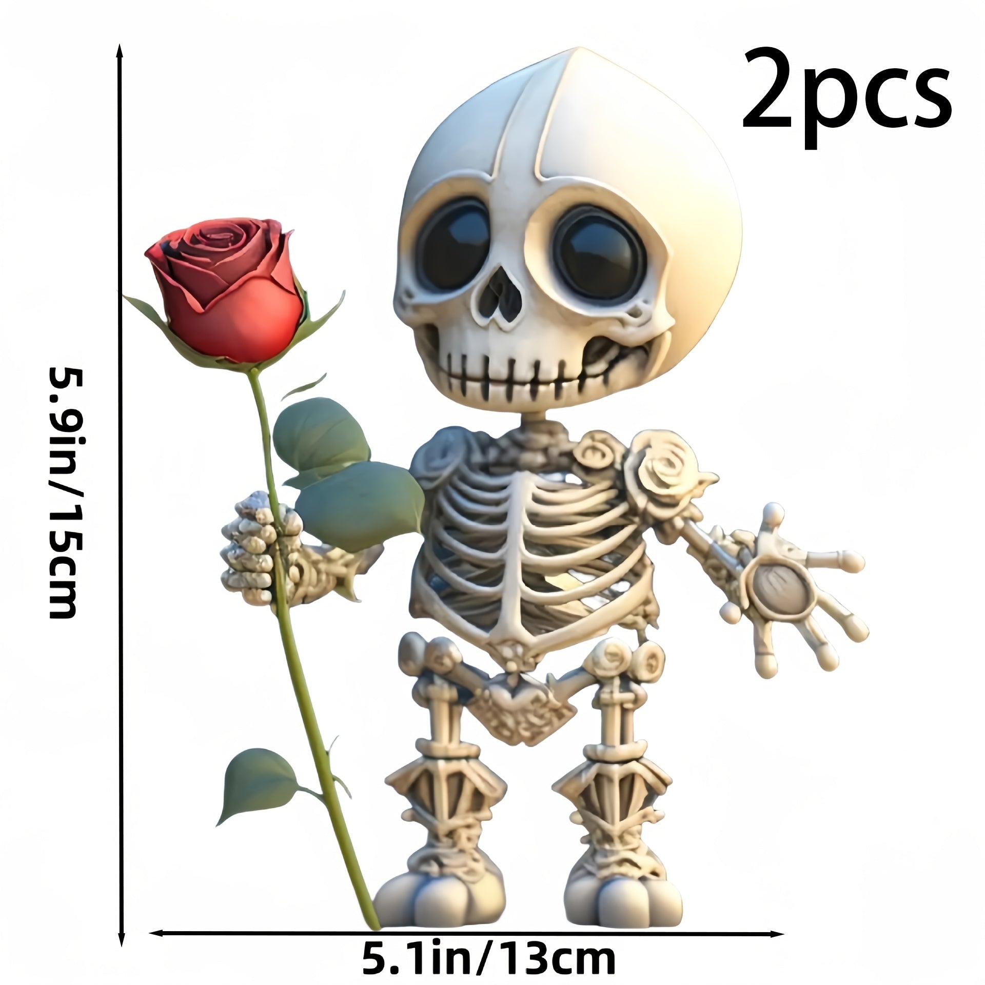 TEMU 2pcs Skeleton With Rose Vinyl Sticker - Waterproof & Self-adhesive For Cars, Laptops, Trucks, Motorcycles - & Decorative Door Decal