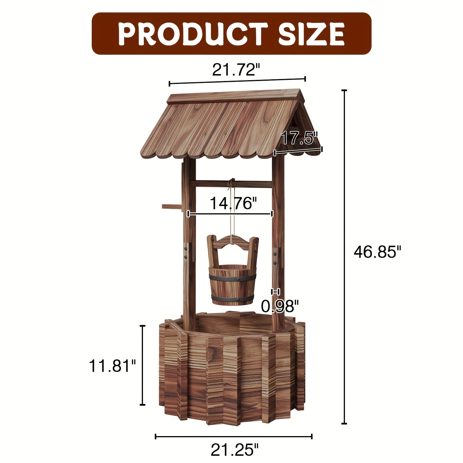 TEMU Nordivale Planter Outdoor - Wooden Rustic Garden Decor With Hanging Bucket, Style Yard Fountain & Water Feature For Patio, Lawn & Outside