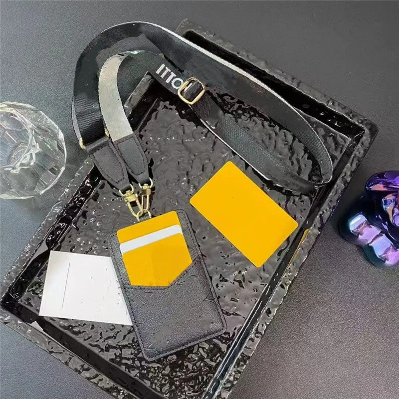 Fashion Work Card Holder Necklaces Hanging Rope Pendant Designer Monogram Card Bags Student ID Card clip bag leather Wallets for Men Women Mini Purs