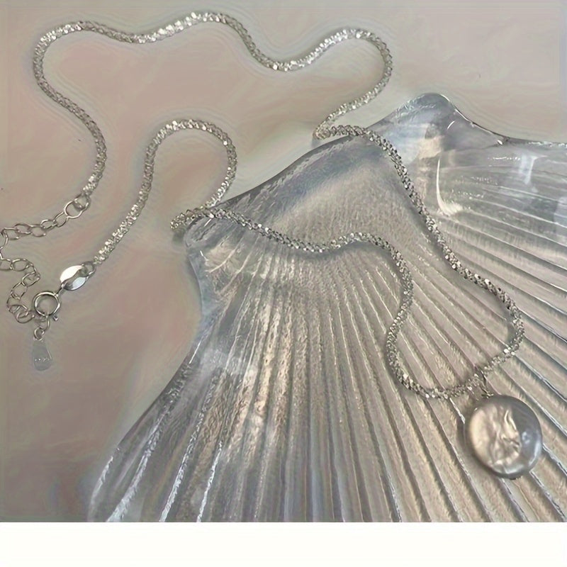 TEMU Elegant 925 Sterling Silvery Necklace, Natural Freshwater Pearls Pendant, White Freshwater Pearls Necklace, Ideal Gift