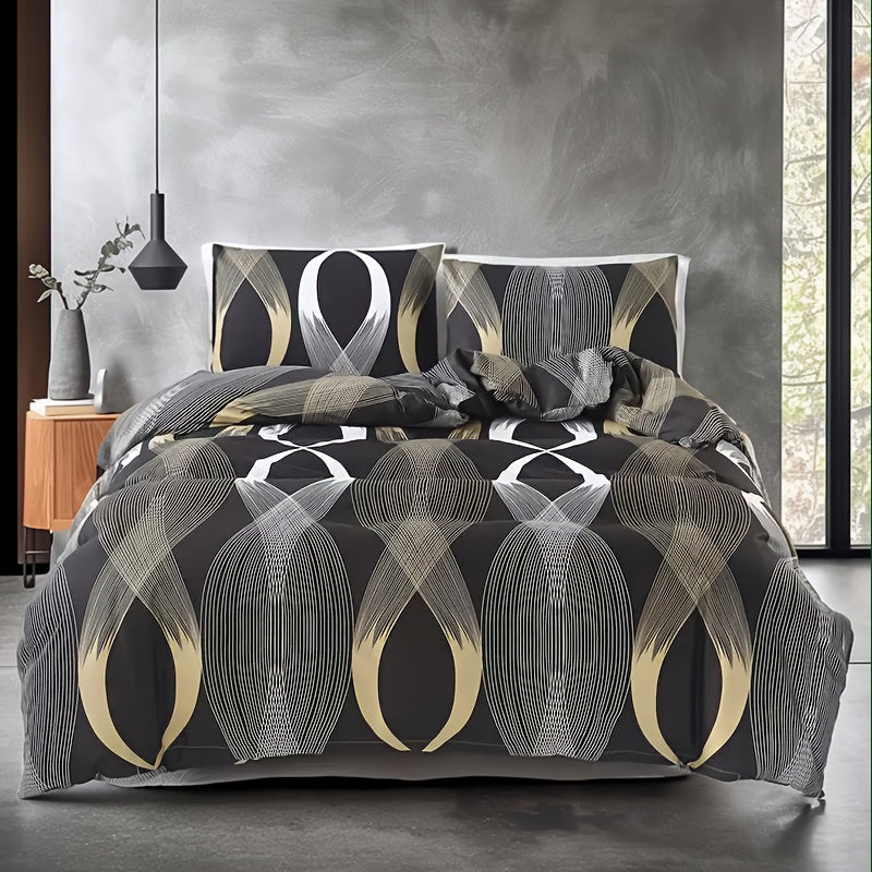 TEMU 2pcs-3pcs Simple Yellow And White Geometry Arc Texture Printing Duvet Cover Set(1 Duvet 2 Pillowcases Without Pillow Core), At Home Dormitory