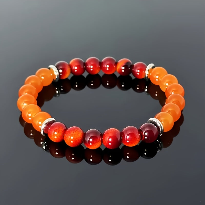 TEMU 8mm & Red Gradient Stone Elastic Bracelet, Gemstone Jewelry For , December Birthstone Gift, Elegant Bead Design, Or Special Occasions,