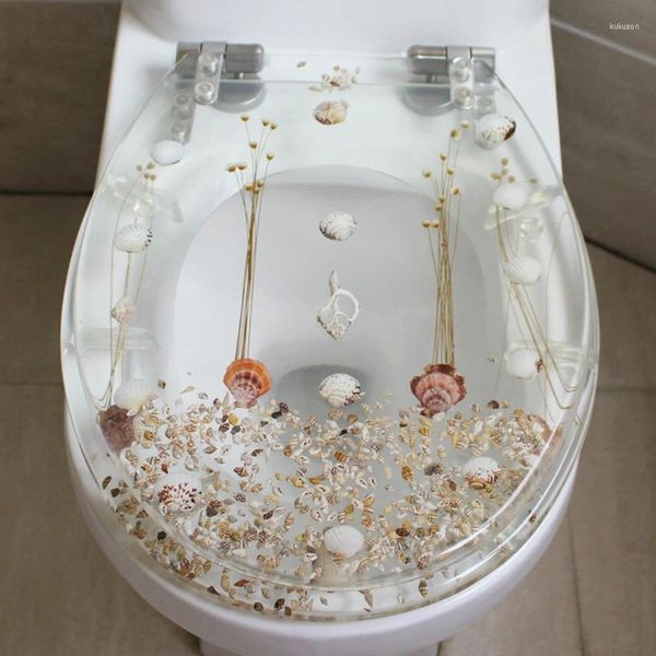 Toilet Seat Covers 47 38CM High-grade Beautiful Resin Cover Stainless Steel Slow Down Mute Thickened U-V-O Universal