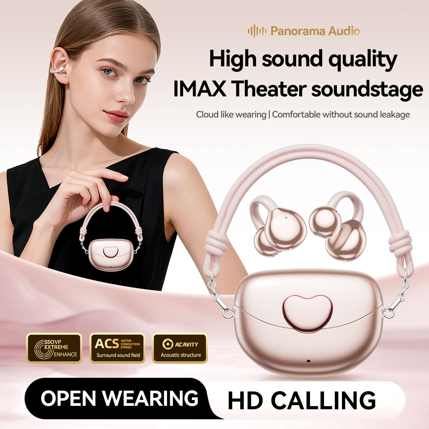 M106 Love Heart Wireless Bluetooth Headphones, Clip-On Style, Mini Bag-Friendly, Open-Ear Non-In-Ear Design, for Daily Use-Gym-Commute, Earbuds with