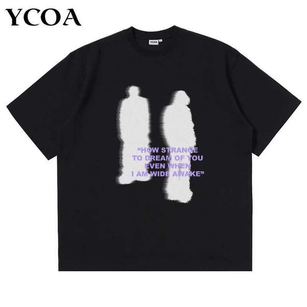 Camisetas masculinas camiseta masculina padrão de sombra algodão de grande porte Harajuku Clothing de rua coreano Retro short sve sve shirt
