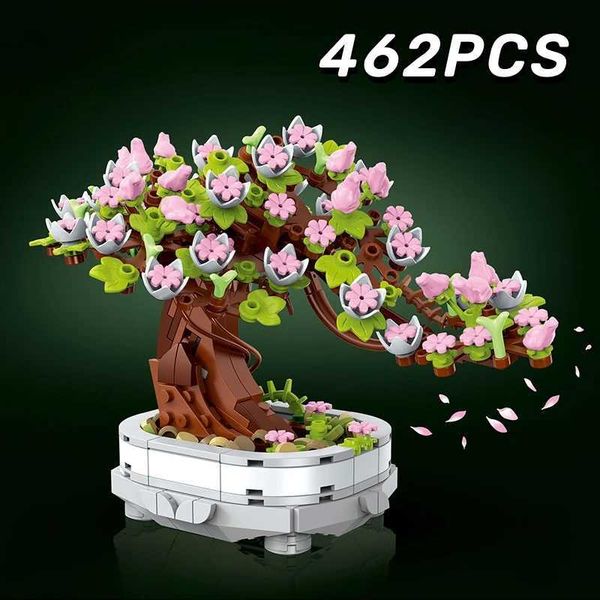 462pcs Bonsai Block Block Flower Creative Plant Cherry Blossom Tree Tree Bouquet Bouquet DIY Decoração de Decoração Presentes ToysC250121