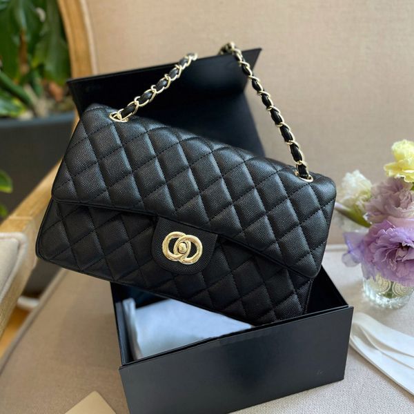 Designer Bag Shoulder Ladies Classic Fashion Linger Gold Buckle Chain Strap Grain Embossed Cowhide Caviar Flap Crossbody Wallet Medium Luxur