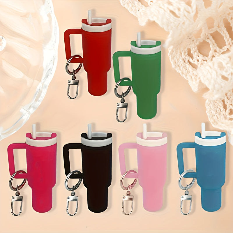 TEMU 6pcs Beverage Cup Keychains - Durable Plastic Construction, Simple Stylish Design, Detachable Lipstick Holder, Backpacks, Party Favors, And