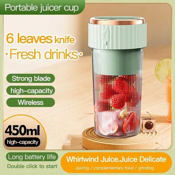 Juicers 450ML Wireless Portable Fruit Mixer Juicy Blender Juicer Machine 1500MAh USB Charge Portable Handheld Juicer J241114