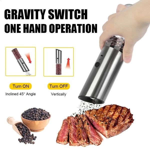 Spice grinder gravity adjustable copper color automatic spice grinder electric salt and pepper grinder USB charging 240819
