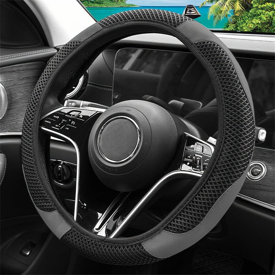 TEMU 15 Inch Anti-slip Microfiber Pu Leather Steering Wheel Cover - Breathable Stretch-on Steering Wheel Protector For Suvs, , Sedans, Cars, Trucks