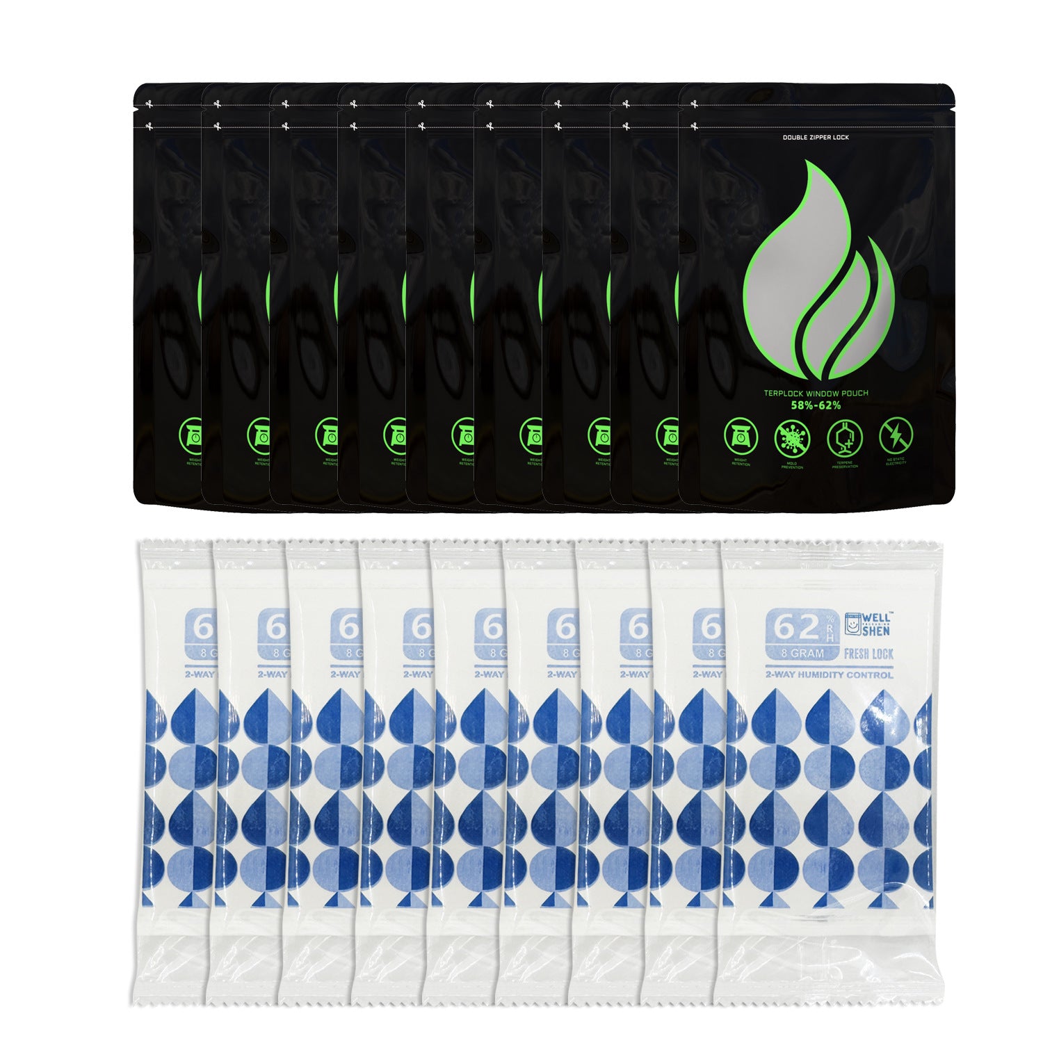 20PCS Empty Cigar Tobacco Packaging Bags 62% RH Humidity Control mylar bags 3.5g 7g 14g 28g 0.5LB 1LB 2LB Smell Proof Zip Lock Pouch Dry herb Grains