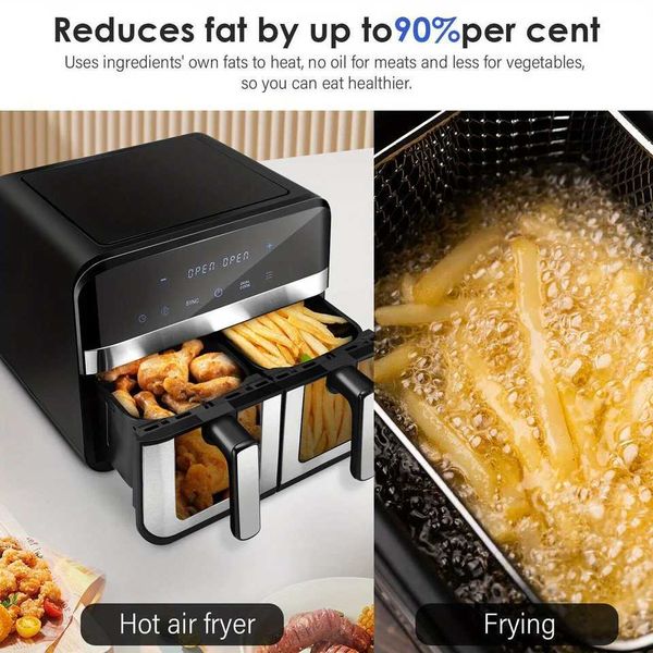 Air Fryer Dual Zone 2 Drawe Efficient With Rapid Air CirculationFully Adjustable+8 Pre-sets for Health Oil Free CL240829