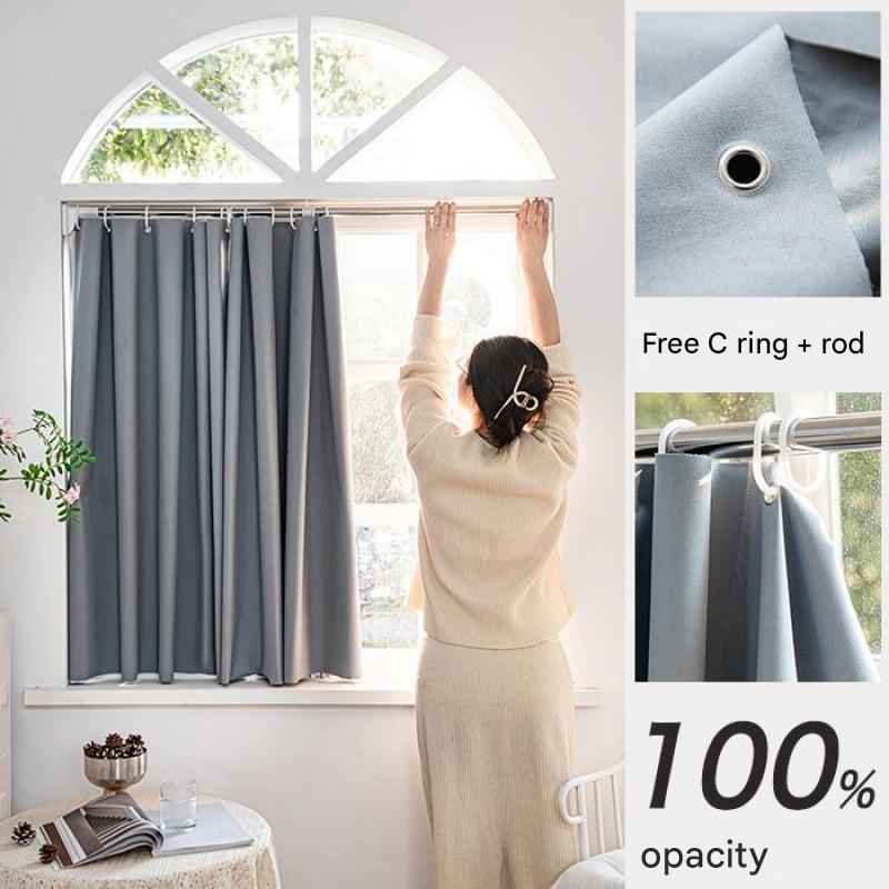 YL-36924 sunshade cloth new small block full color curtain rental room free punch telescopic rod blackout curtain bedroom