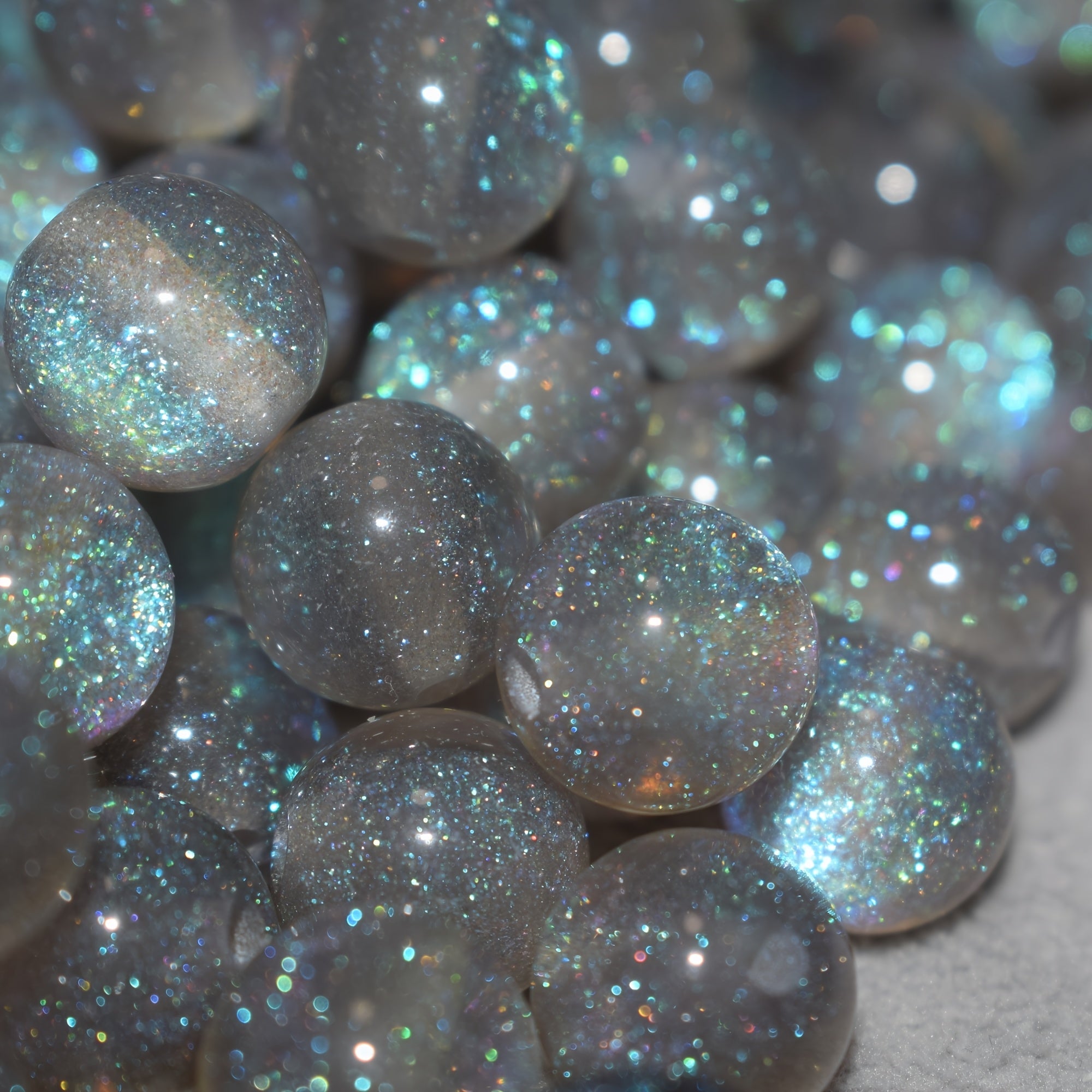 TEMU 30pcs 12mm Grey Sparkle Glitter Loose Beads - Synthetic Round Beads With Iridescent Shimmer For Jewelry Making, Bracelets, Necklaces - Mother’s
