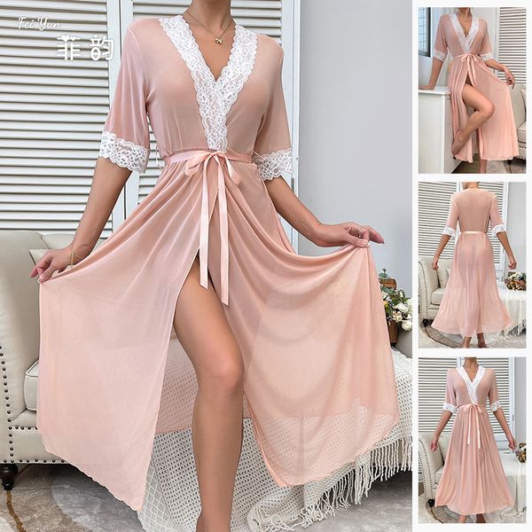 New Mesh Sleepwear Lace Light Luxury Short Sleeved Cool Sleeping Robe Bathrobe Home Wear Women 762
