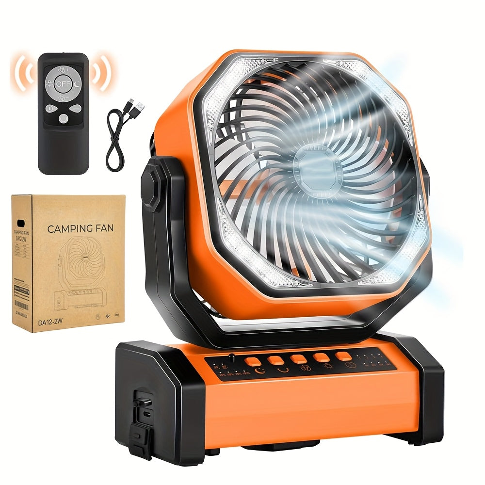 TEMU Sank 20000mah Rechargeable Camping Fan, With Led Lights, Hooks, Automatic Swing Portable Ceiling Fan, For Dissipation, Suitable For Car Travel,