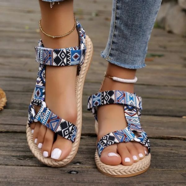 New 2024 Summer Thin Sole Beach Sandals Comfortable and Non Wear Ethnic Style Women&#039;s Shoes 97dd