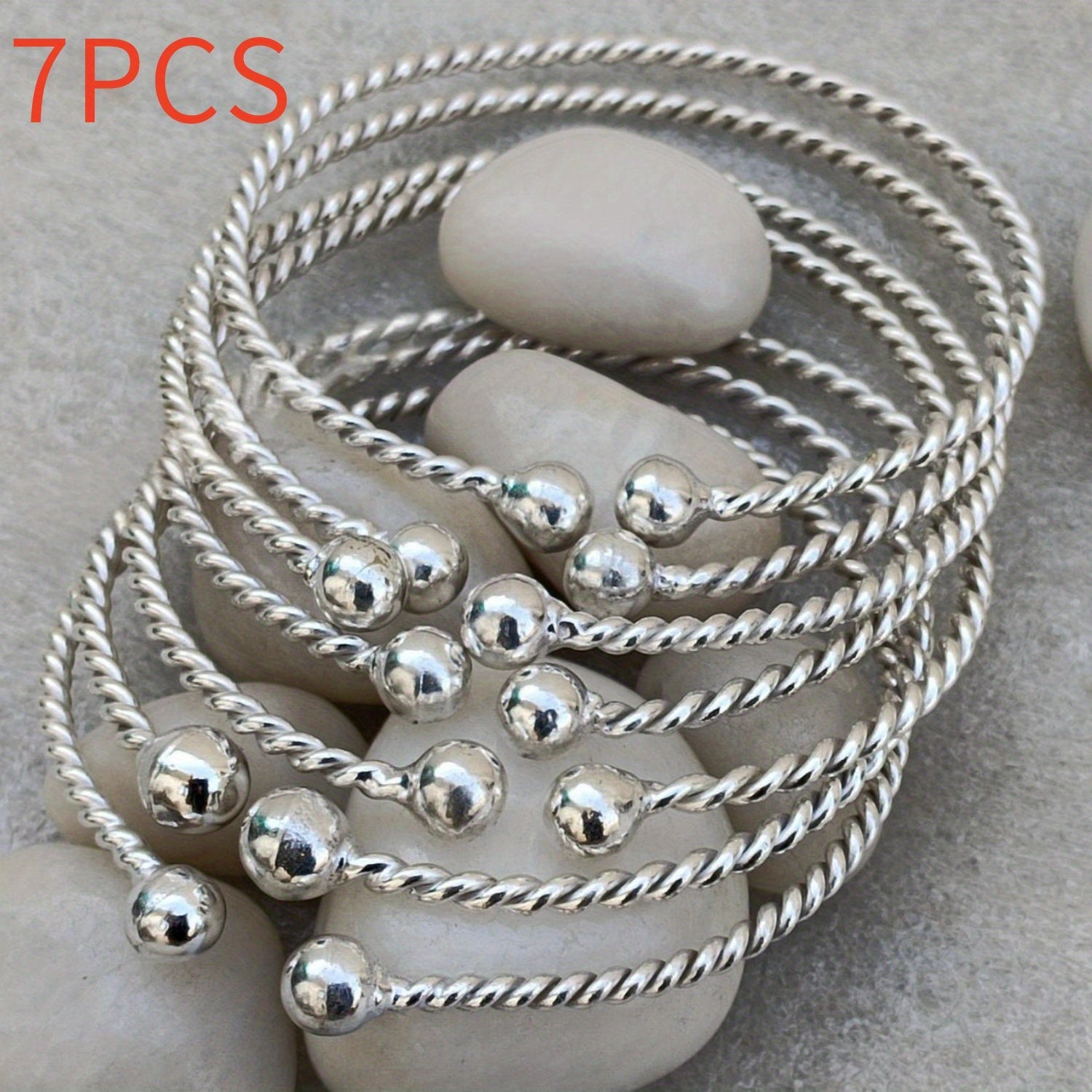 TEMU 7pcs Vintage Boho Silvery Bangles For Women - Unique Wrap Stacked Bangles Bracelet, Durable & Stylish Jewelry Gift For Daily Wear, Parties,