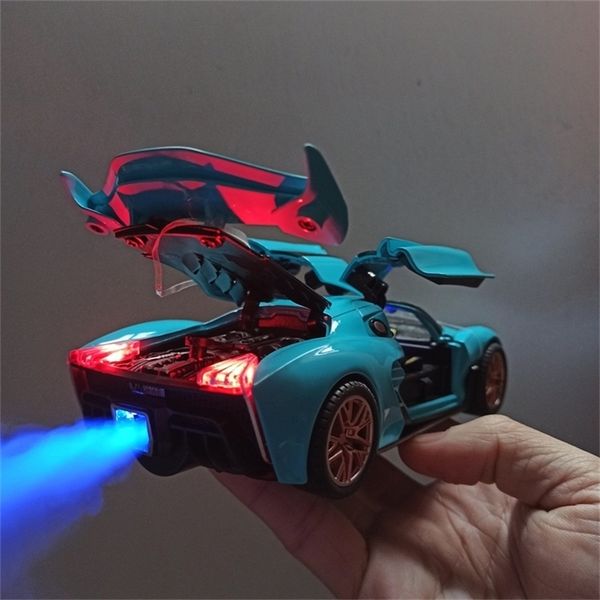 Diecast Model car 1-24 Diecasts Simulation HongQi S9 Sport Car Cool Toy Exhaust Effects Spray Light Alloy Body One Key Open Butterfly Door 2