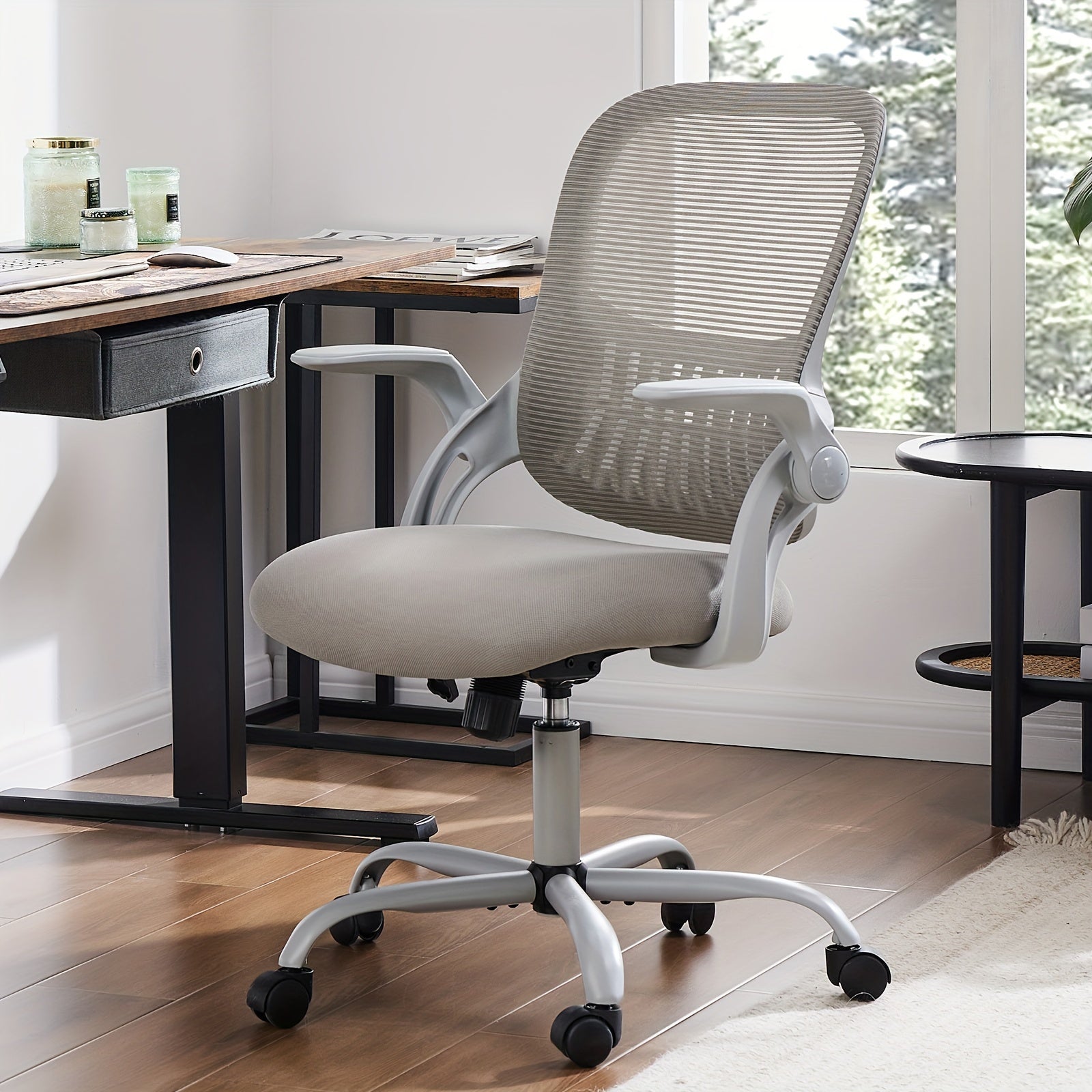 TEMU Office Computer Desk Chair, Ergonomic Mid-back Mesh Rolling Work Swivel Task Chairs With Wheels, Comfortable Lumbar Support, Comfy Flip-up Arms