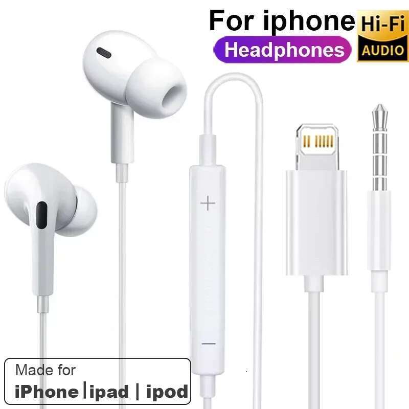 Original Earphones For Apple iPhone 14 Pro Max Lighing Headphones 13 12 11 Mini X XS XR SE 6 7 8 Plus Wired In-Ear Call Earbud