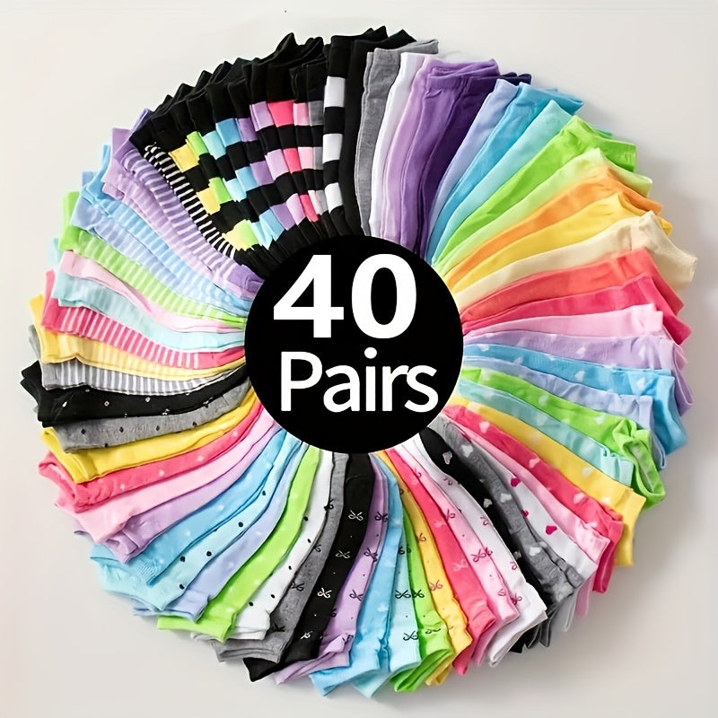 TEMU 40 Pairs Women's Candy-colored Socks & Pantyhose - Striped Low-cut Tights, Over-the-knee (otk) Stockings, Breathable Soft Comfortable Multicolor