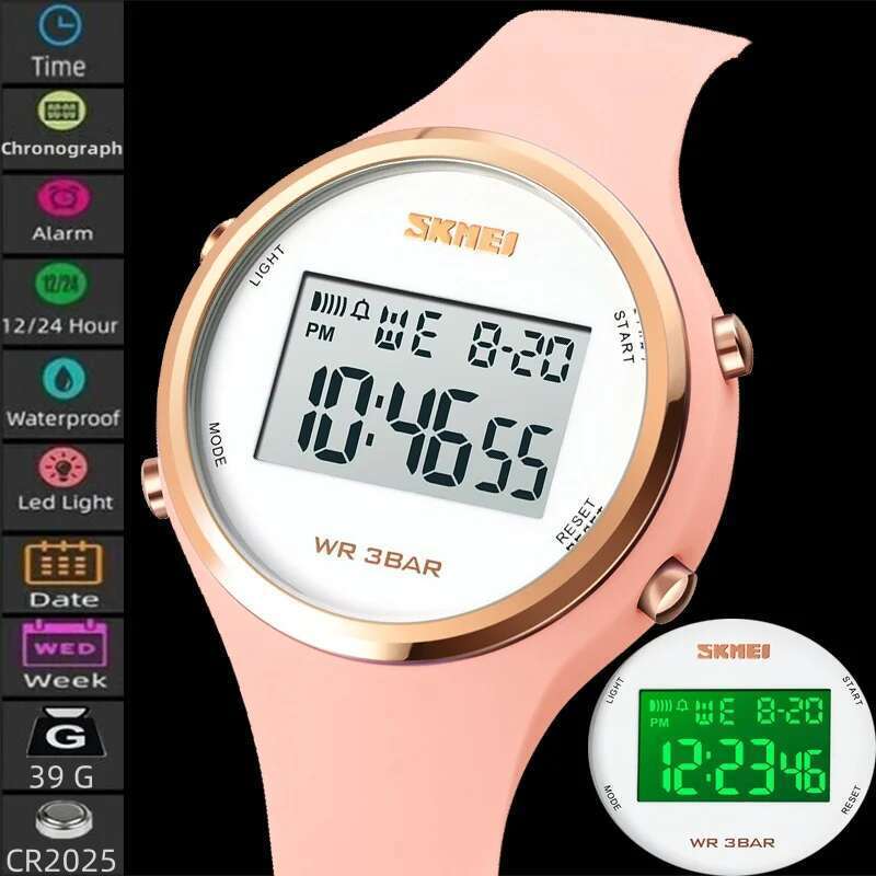 Fashion Digital Watches for Womens Waterproof LED Light Silicone Strap Ladies Casual Wristwatch with Alarm Clock