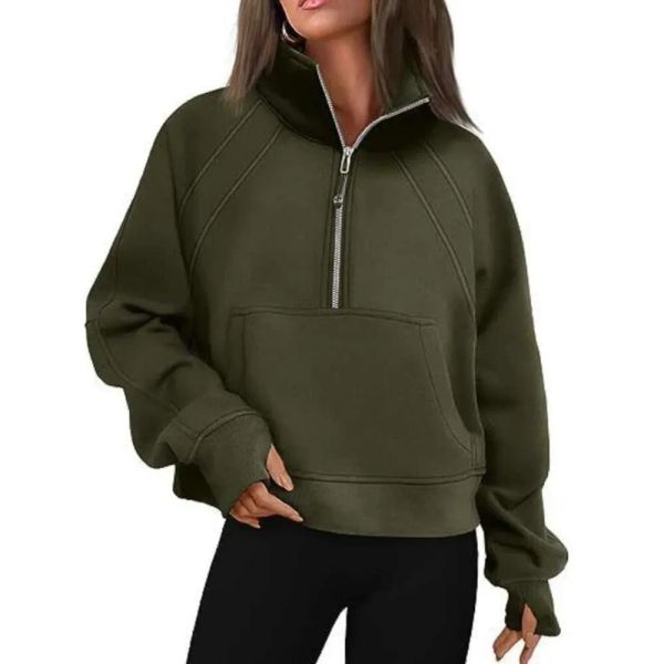 Kid Lululmon Scuba Hoodie Half Zip Women&#039;s Autumn Winter Sports Sweater Loose Gym Jacket Fiess Short Plush Coat Sweatshirt B57