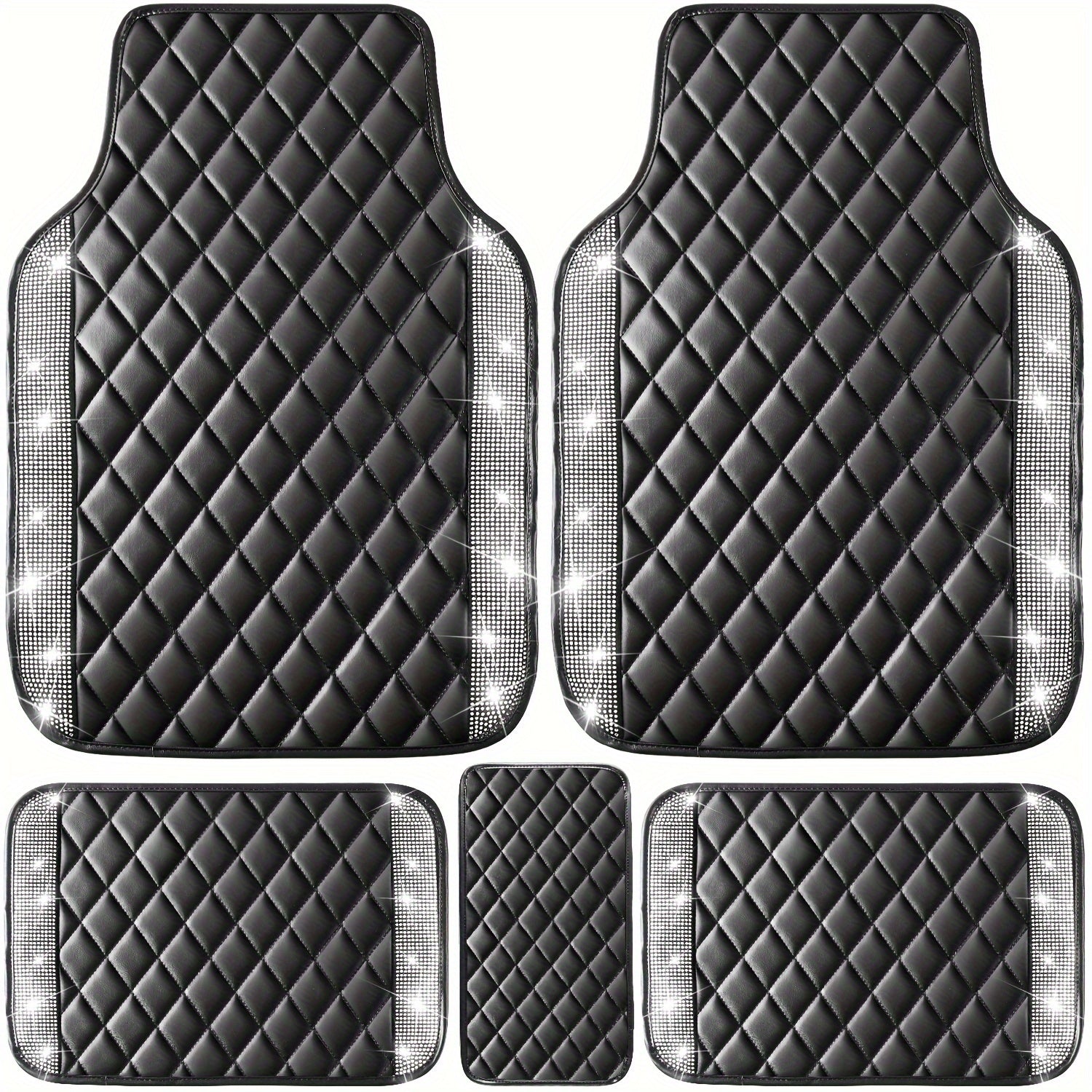 TEMU 5pcs Bling Leather Car Mats Shining Floor Mats Crystal Sparkly Glitter Carpet Anti-slip Waterproof Pad Universal Fit For Automotive Suv, Sedan,