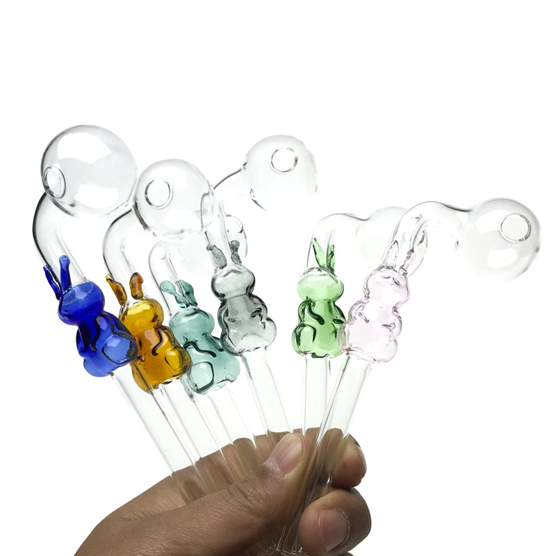 Goodsstore 5.5 Inch Cute Rabbit Glass Oil Burner Pipe Green Blue Pink Brown Thick Pyrex Glass Straw Tube Hand Smoking Pipes